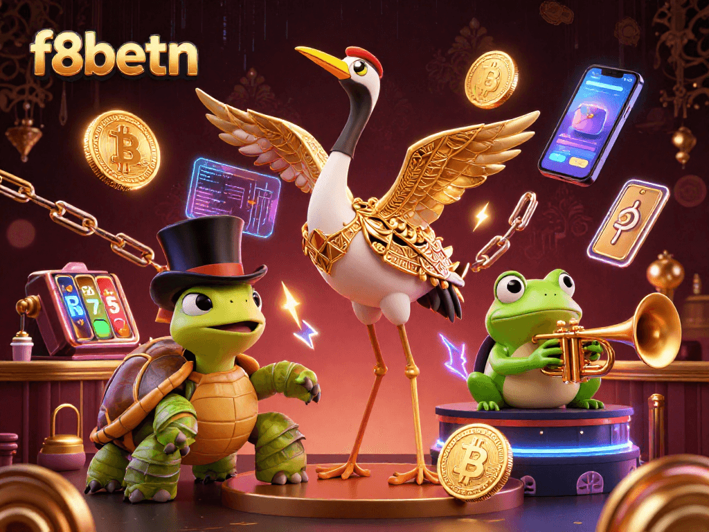 Engage in thrilling gaming action at f8betn with a vibrant casino-themed scene featuring colorful characters.