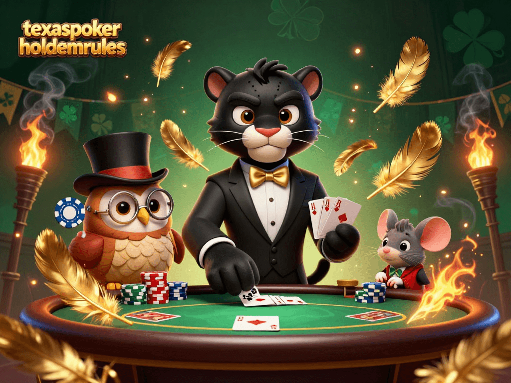 Experience high-stakes action with texaspokerholdemrules featuring a panther dealer at an engaging poker table.