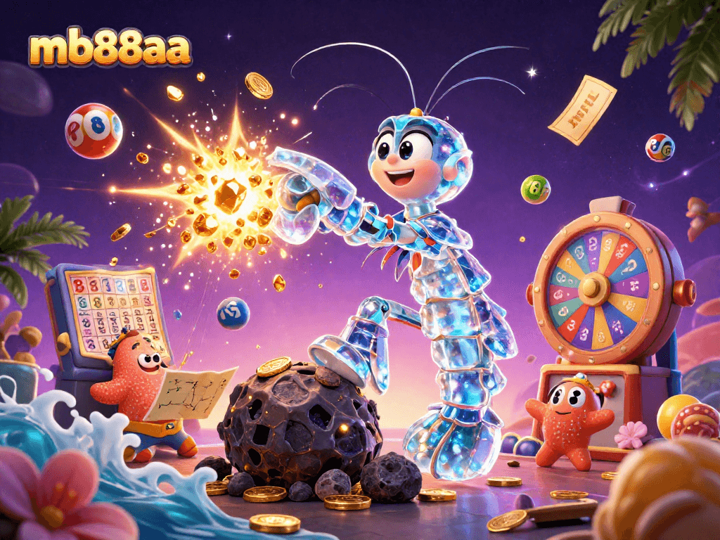 Engage with mb88aa to experience an explosion of gems in a thrilling lottery scene with colorful elements.
