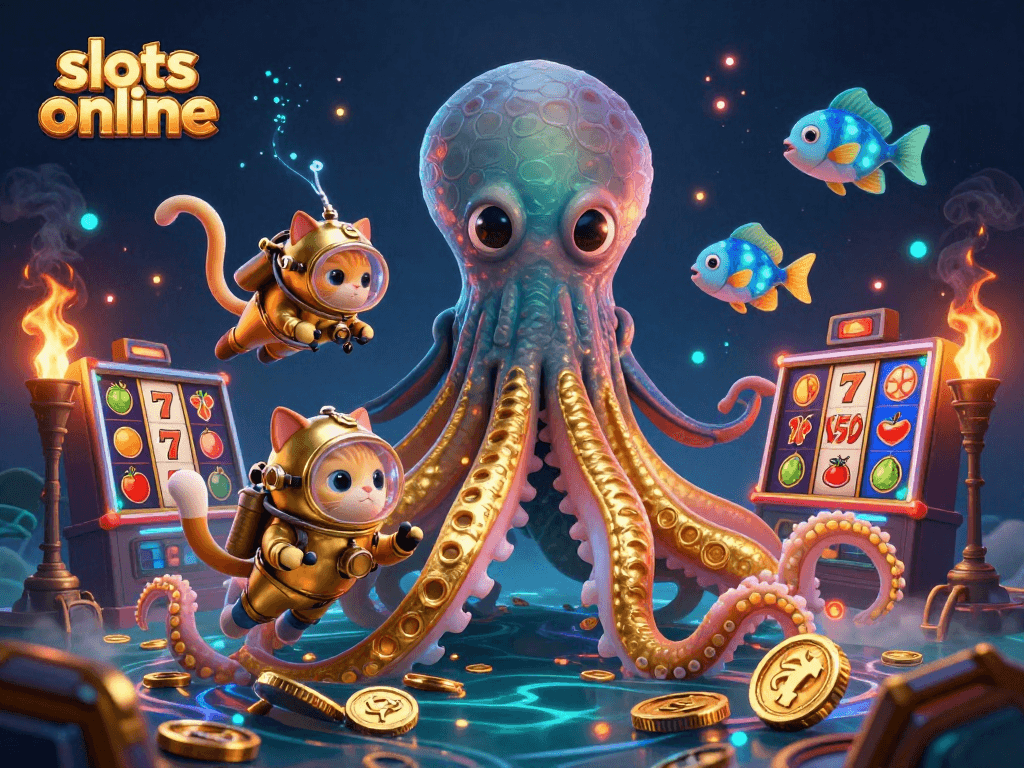 Engage with slots online and discover captivating gameplay alongside a lively kraken and diving cat.