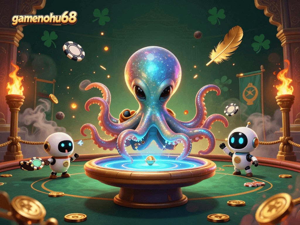 Join the alien octopus in a thrilling poker scene with gamenohu68, where the stakes are cosmic!