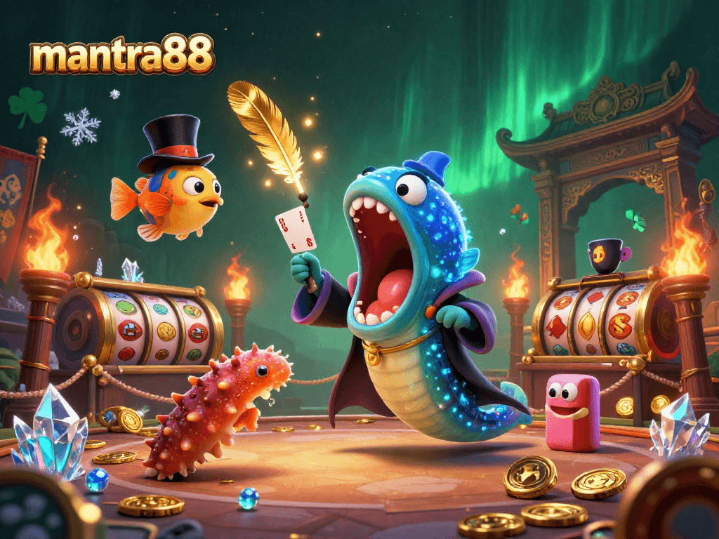 Engage with mantra88's magic as the eel casts spells and performs card tricks in a vibrant casino scene.