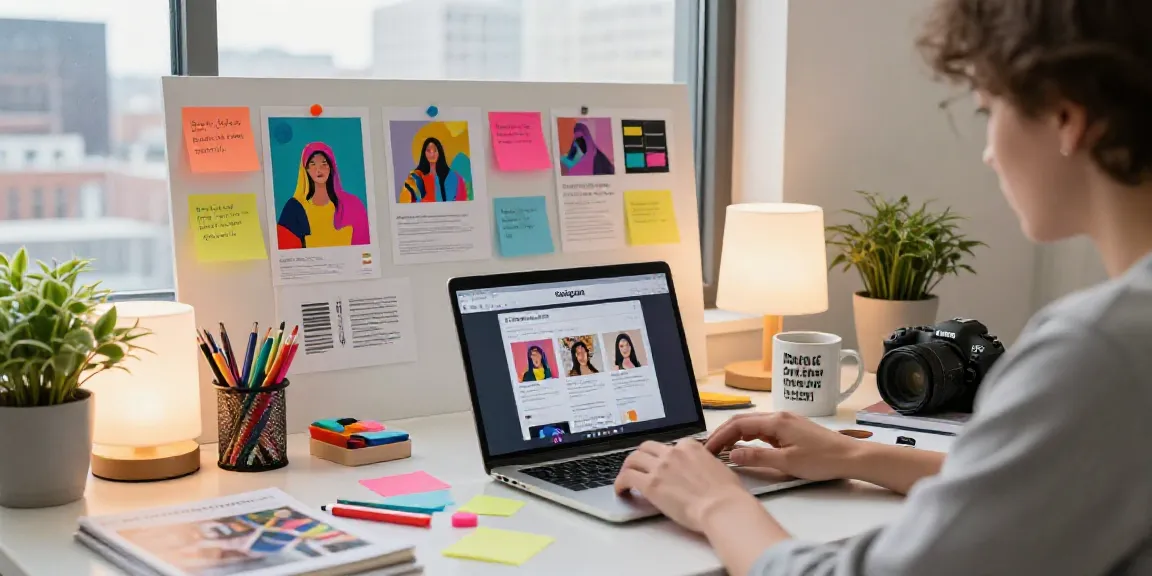 AI tools for Instagram post ideas showcased in a creative workspace.