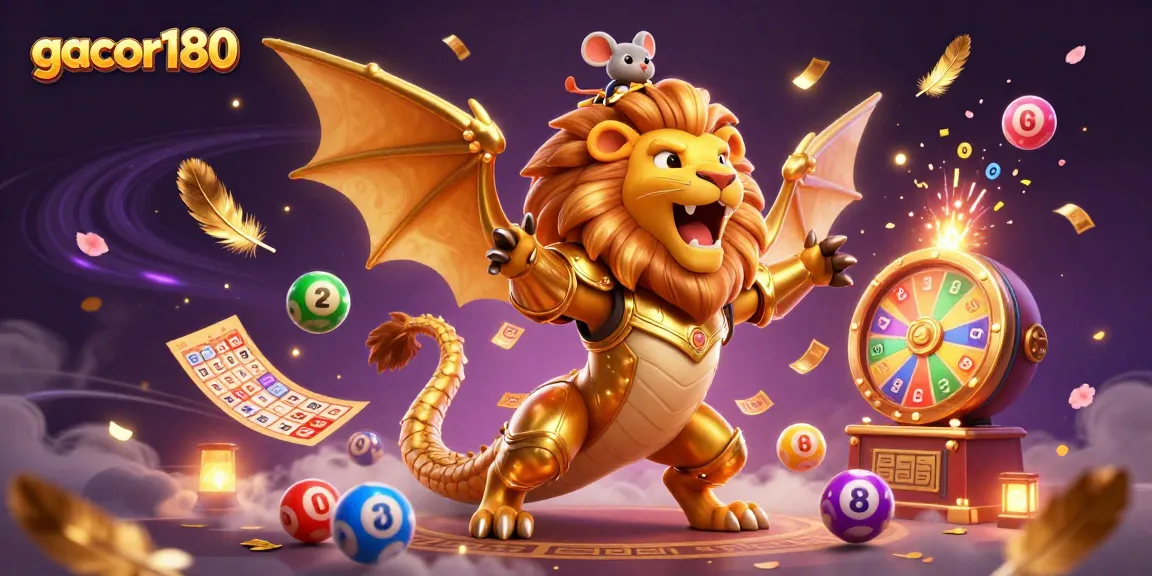 Gacor180 menampilkan saat keberuntungan mengalir dengan bola lotere berwarna-warni dan kreatur mitologis yang bersemangat.