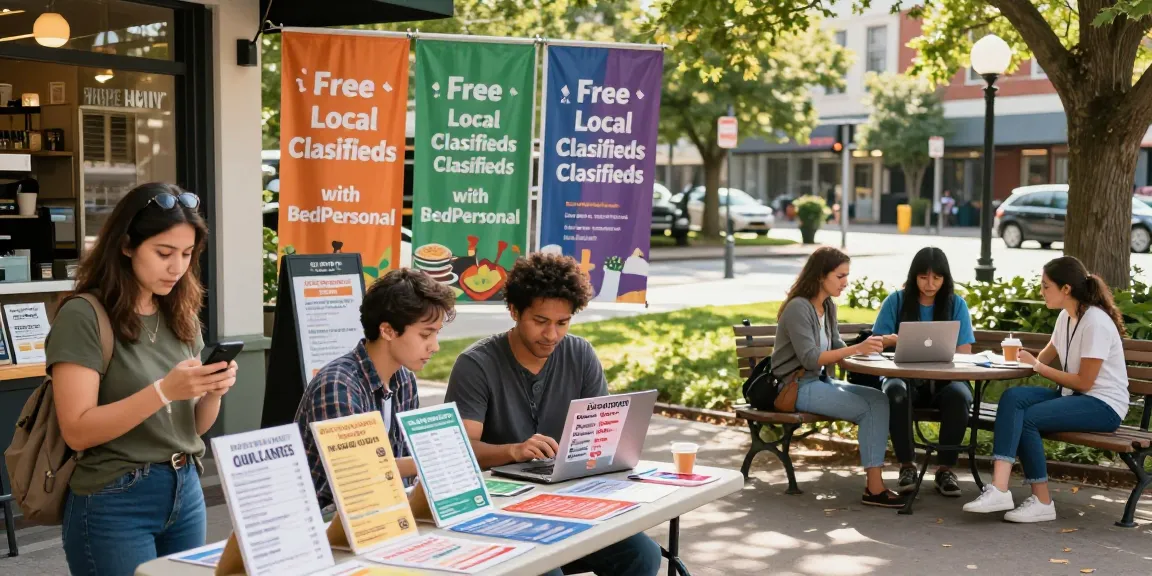 Engaged community members using BedPersonal for local classifieds in a vibrant city atmosphere.