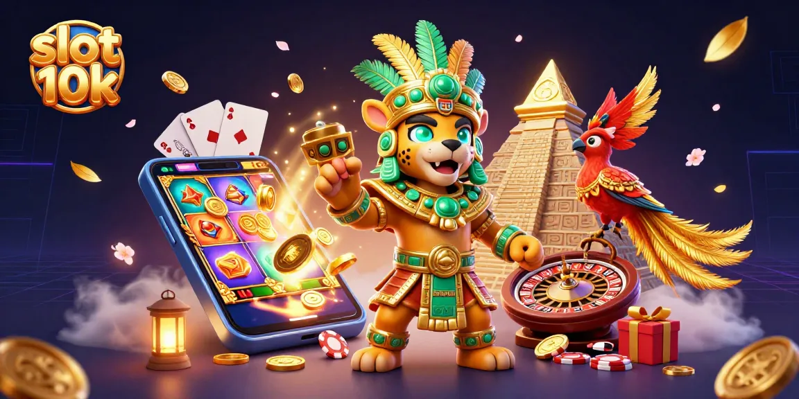 Experience big wins with slot 10k in this vibrant casino illustration featuring dynamic game elements.
