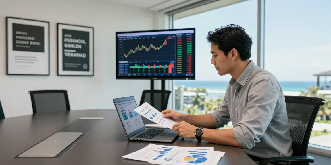Financial advisor discussing investments in Gold Coast Queensland Australia office.