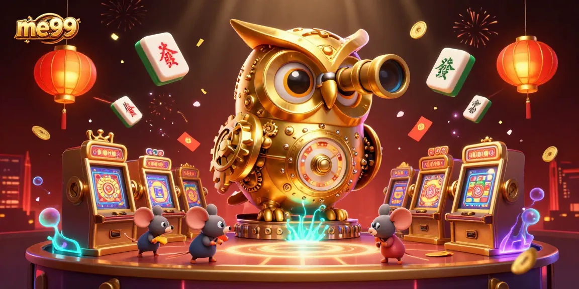 Experience the excitement at me99 with a vibrant 3D casino scene filled with unique characters and elements.