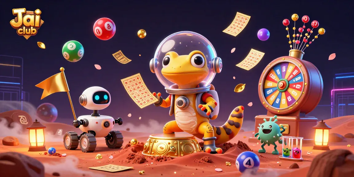 Experience winning moments at Jai club in a vibrant, alien-themed casino scene with lottery elements.