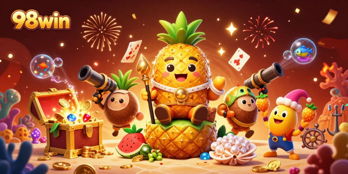 Engage in thrilling casino action with 98win's vibrant characters and exciting game elements.