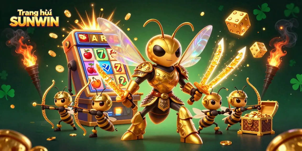 Experience thrilling moments with Trang chủ SUNWIN showcasing a 3D golden hornet samurai and a jackpot explosion.