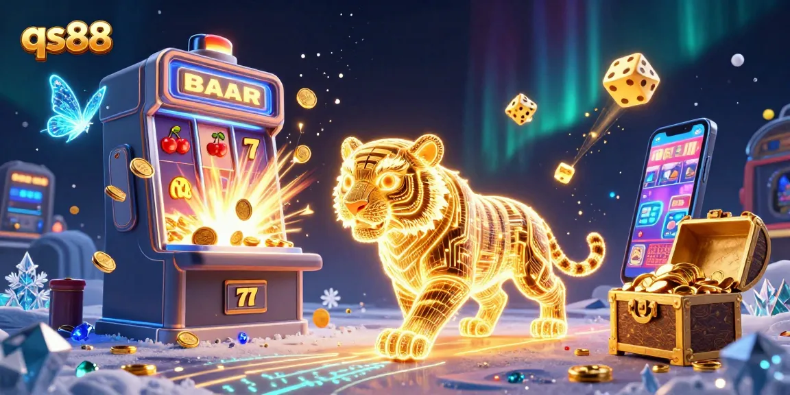 Experience thrilling jackpots with qs88's golden tiger and vibrant casino elements.