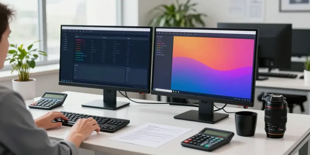 Demonstration of tax software to start a tax business in a modern office.