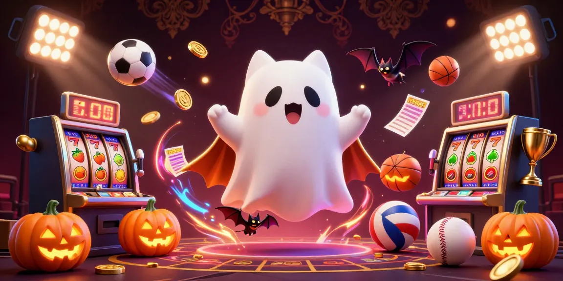 Visuel vibrant représentant le casino en ligne France légal avec un chat fantôme et des éléments de jeu captivants.