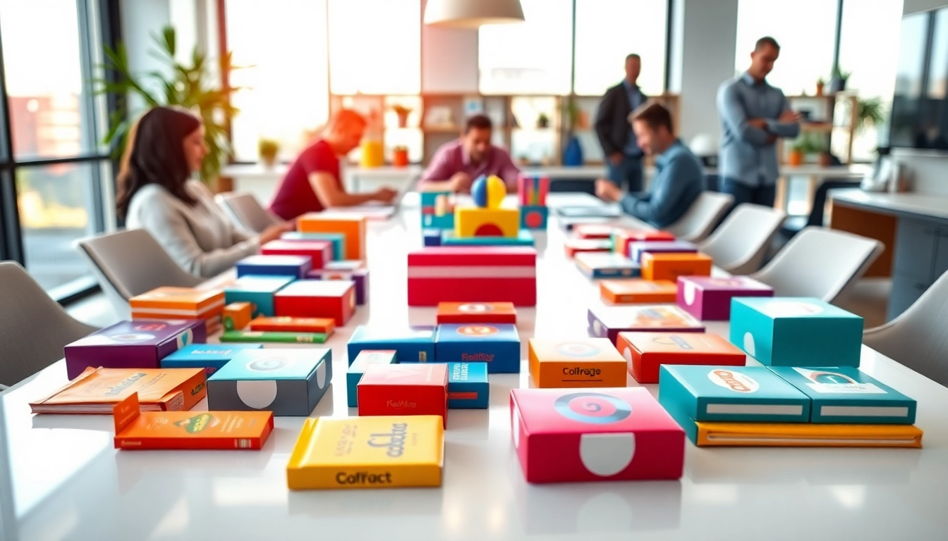 Engaging workspace of packaging design agency Melbourne showcasing vibrant design prototypes and collaborative atmosphere.