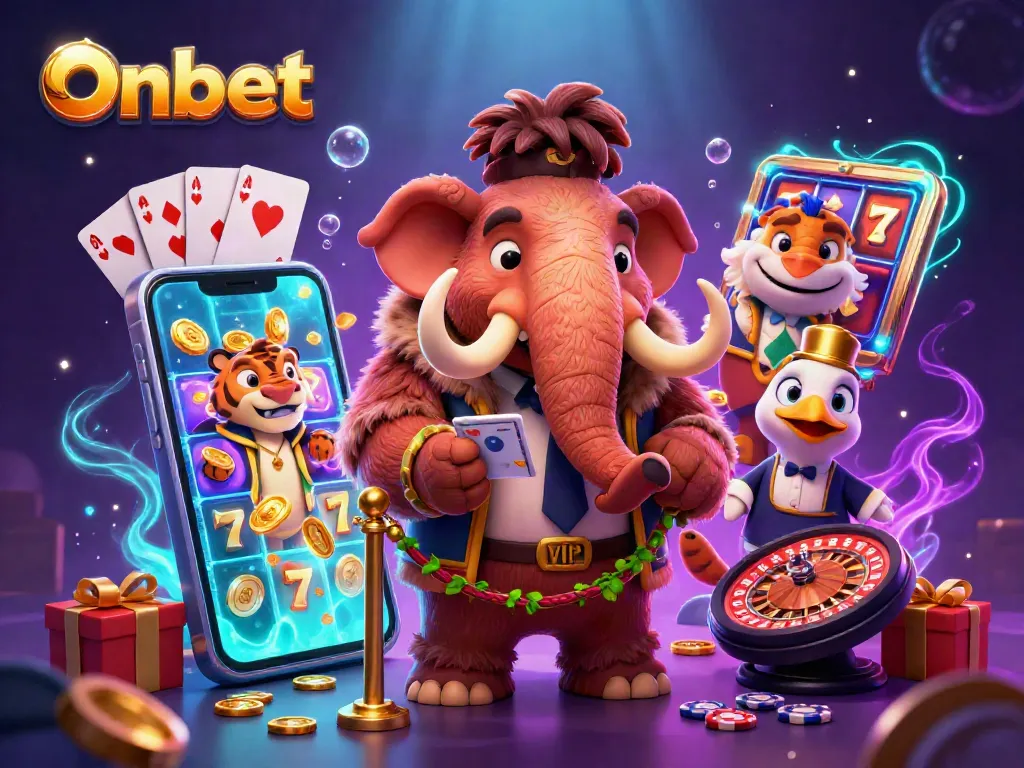 Join the excitement at Onbet with vibrant slot games and charismatic casino characters.