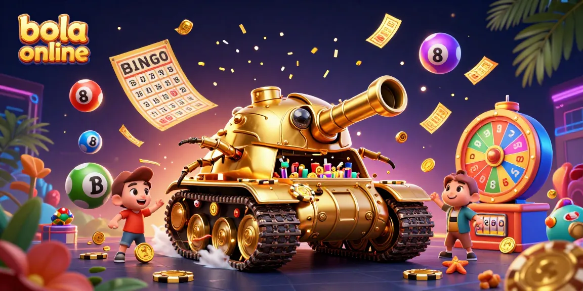 Bola online betting action with a golden beetle tank casino scene featuring lively lottery balls.