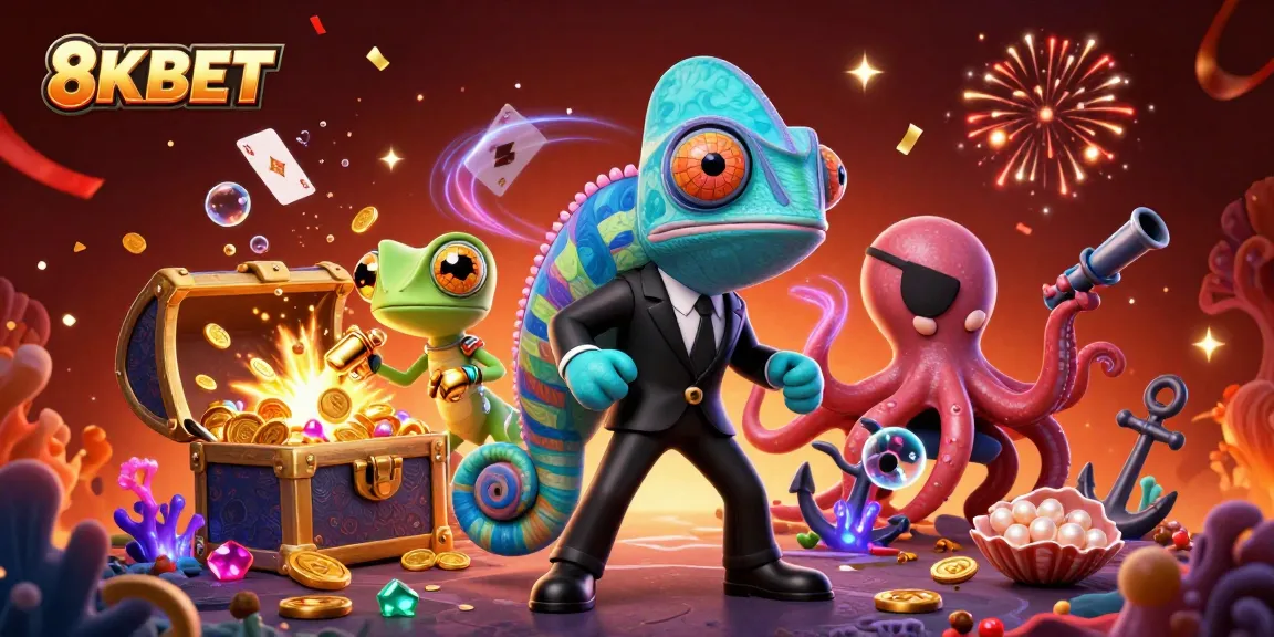 Engage with exciting 8KBET casino adventures in this vivid 3D illustration packed with action.
