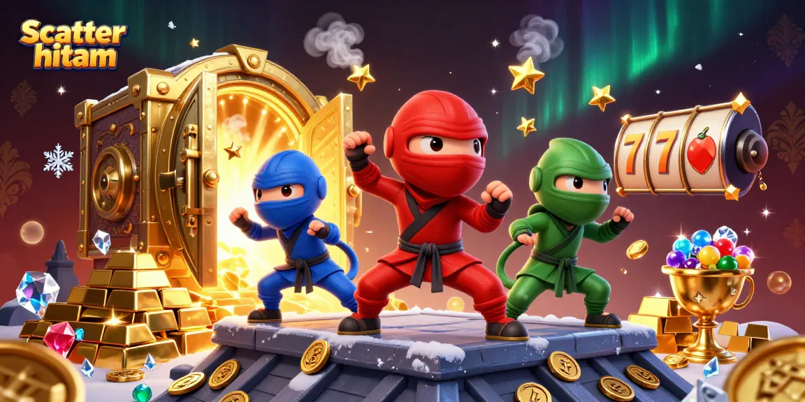 Engage with scatter hitam through a vibrant casino scene featuring dynamic chameleon ninjas and gold rewards.