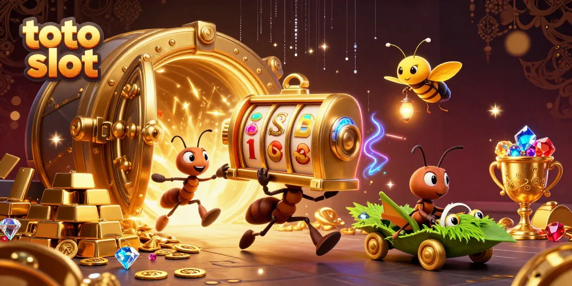 Menang bermain toto slot dengan ant-anti lucu yang membawa mesin slot raksasa.