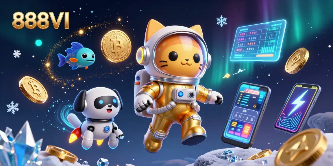 Engage with 888VI's thrilling gaming adventure featuring space-themed characters and dazzling crypto elements.
