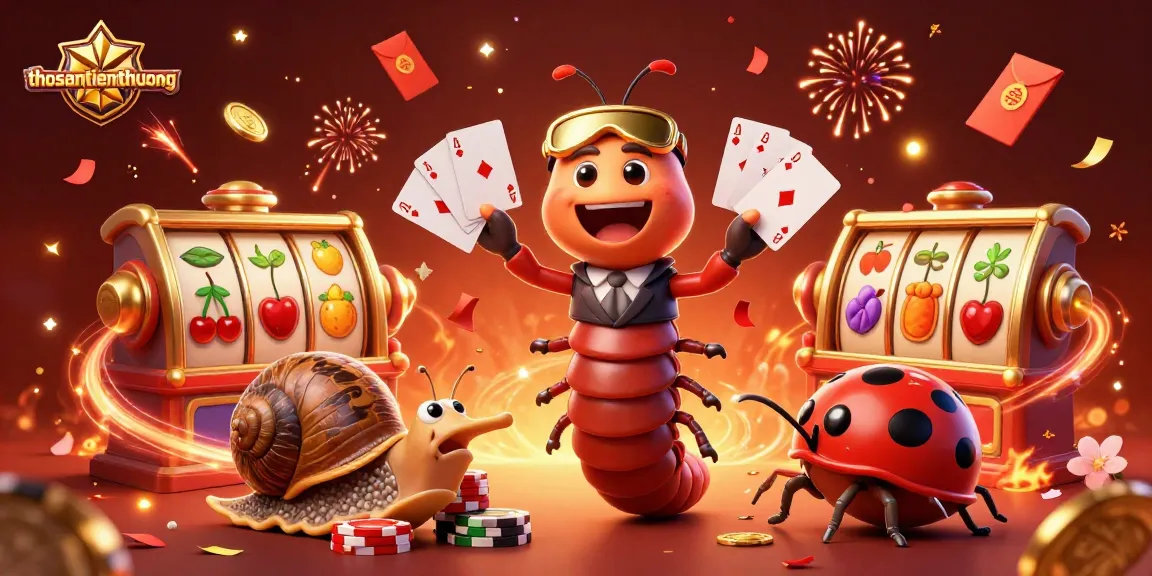 thosantienthuong's engaging casino scene with a millipede dealer and exciting slot symbols