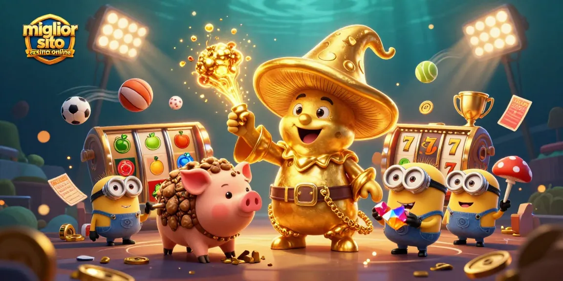 Trova il miglior sito casino online con un mago fungo d'oro e tesori scintillanti.