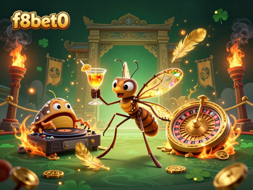 Experience exciting gaming with f8bet0, featuring dynamic visuals of playful casino characters.