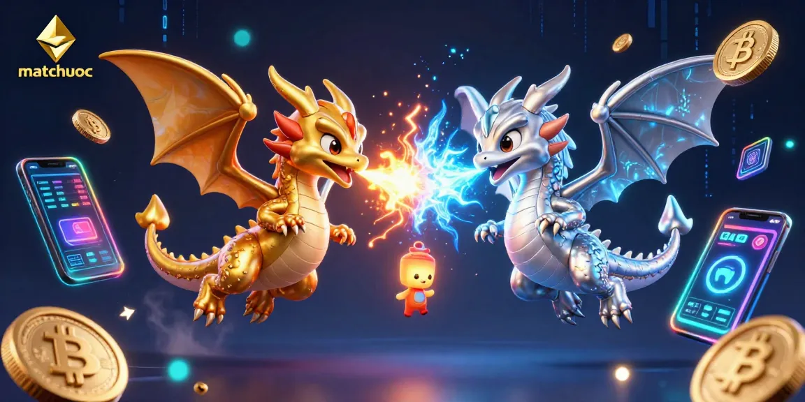 Experience the magic of matchuoc with vibrant 3D dragons amidst crypto elements for thrilling gameplay.