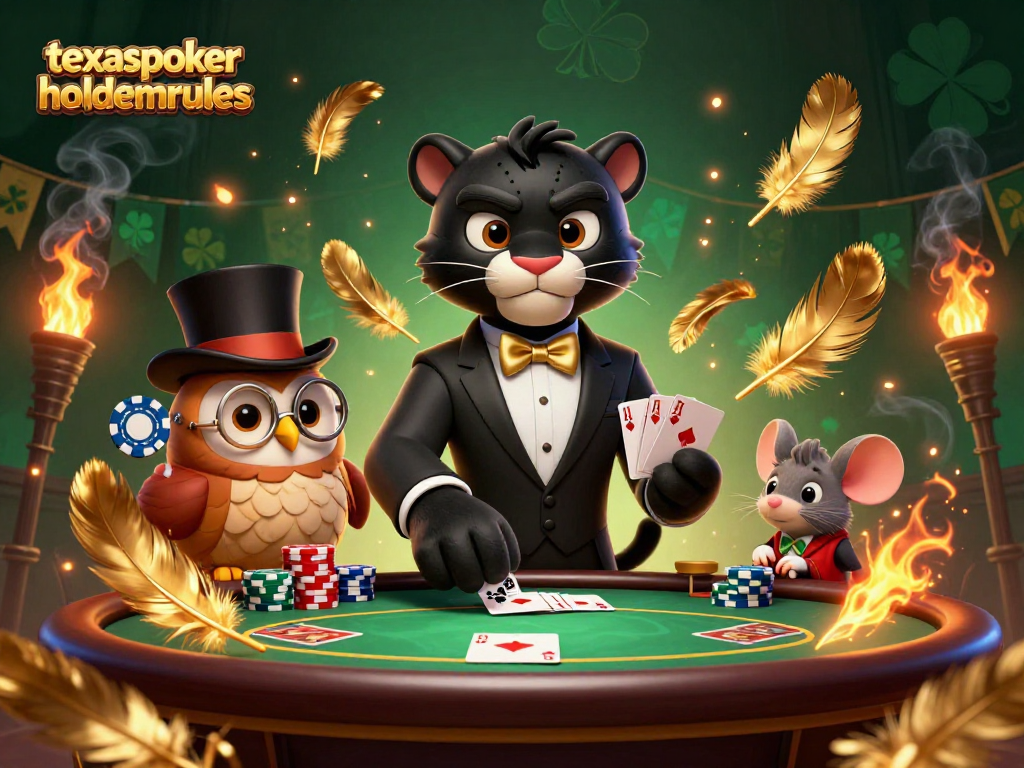 Experience high-stakes action with texaspokerholdemrules featuring a panther dealer at an engaging poker table.