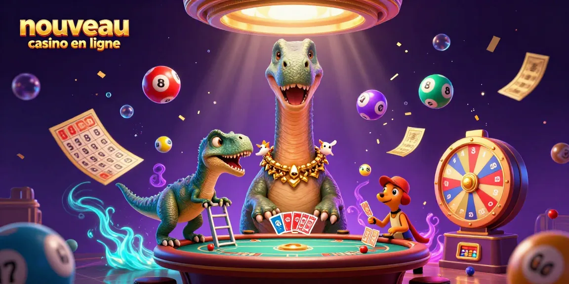 Vibrez au rythme d'un nouveau casino en ligne avec un brontosaurus géant et un raptor en plein jeu de cartes.
