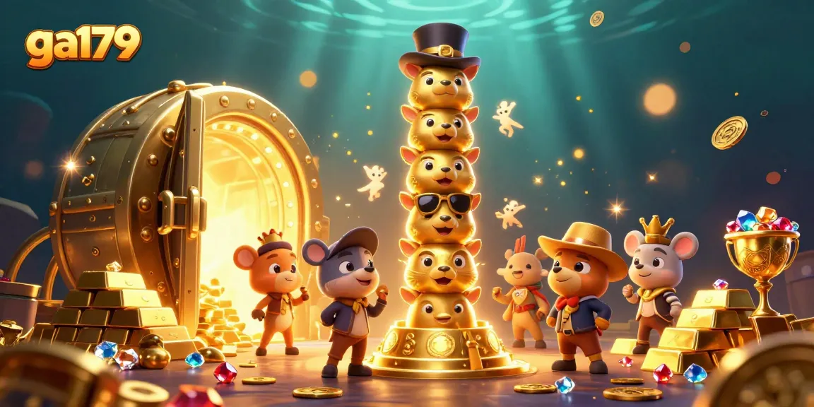 Engage with ga179 in a vibrant casino scene featuring animated totem pole and glowing treasure elements.