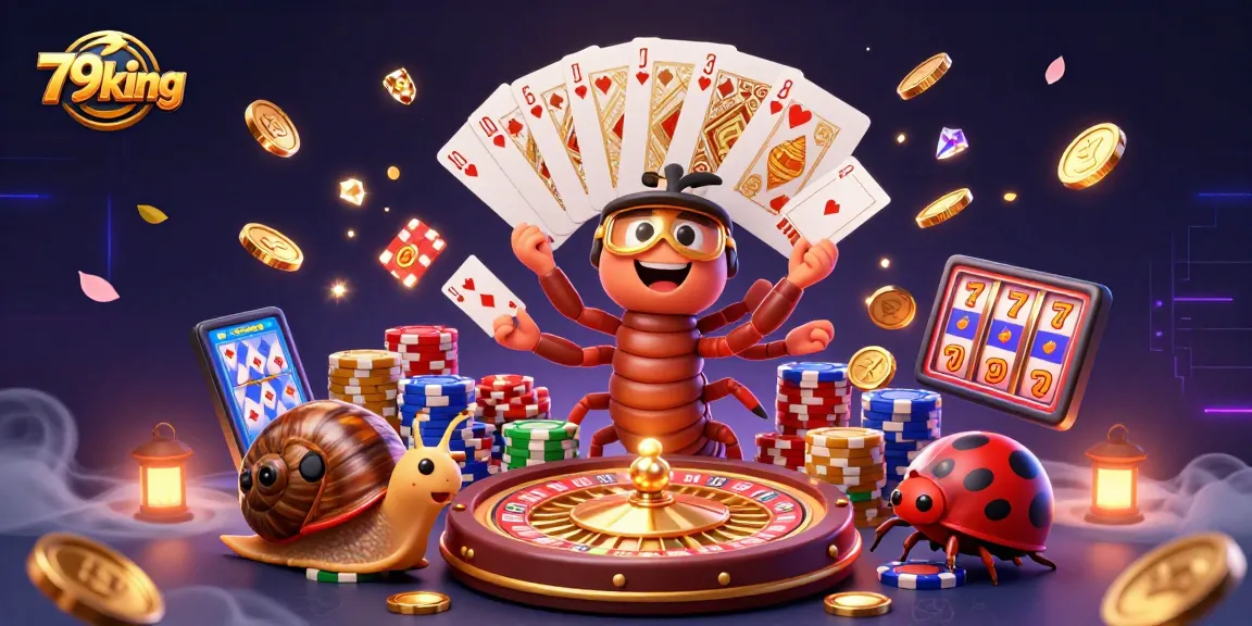 Experience the thrill of 79king with a lively casino scene showcasing a millipede dealer and dynamic gaming elements.