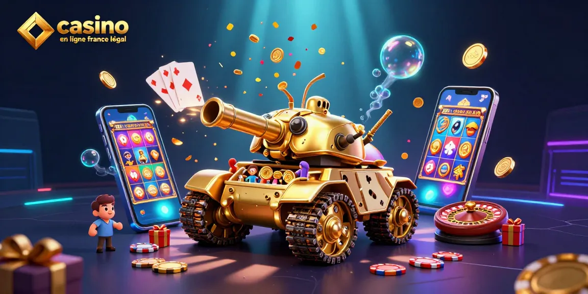 Illustration 3D captivante de casino en ligne France légal avec éléments de jeu colorés et ambiance magique.