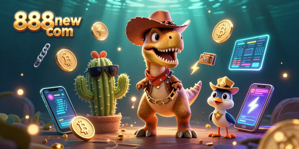Experience thrilling action with 888new com's dynamic casino scene featuring vibrant characters and crypto elements.