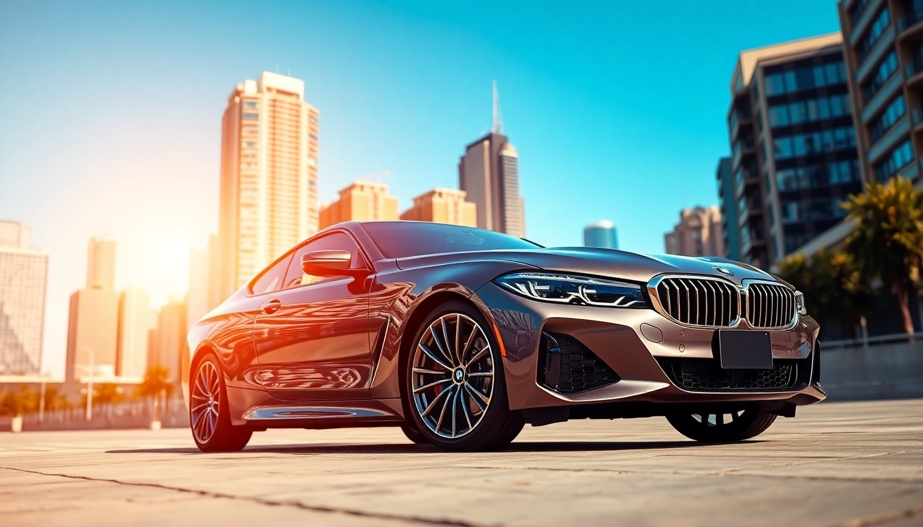 Luxury BMW car highlighted in a chic urban environment with a modern design.