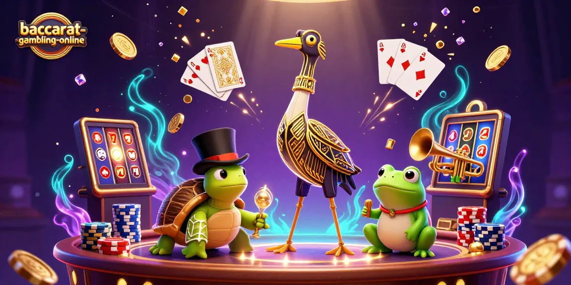 Baccarat-gambling-online's vibrant scene showcases animated characters at a speakeasy, surrounded by casino elements.