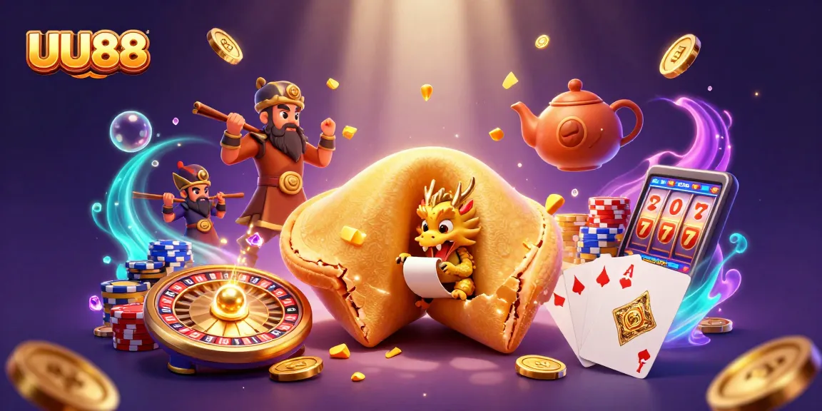 Enjoy thrilling slots at UU88, with golden fortune cookie and dynamic casino elements!