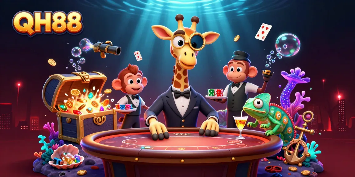 Experience thrilling moments at QH88 with a high-roller giraffe and vibrant casino setting.