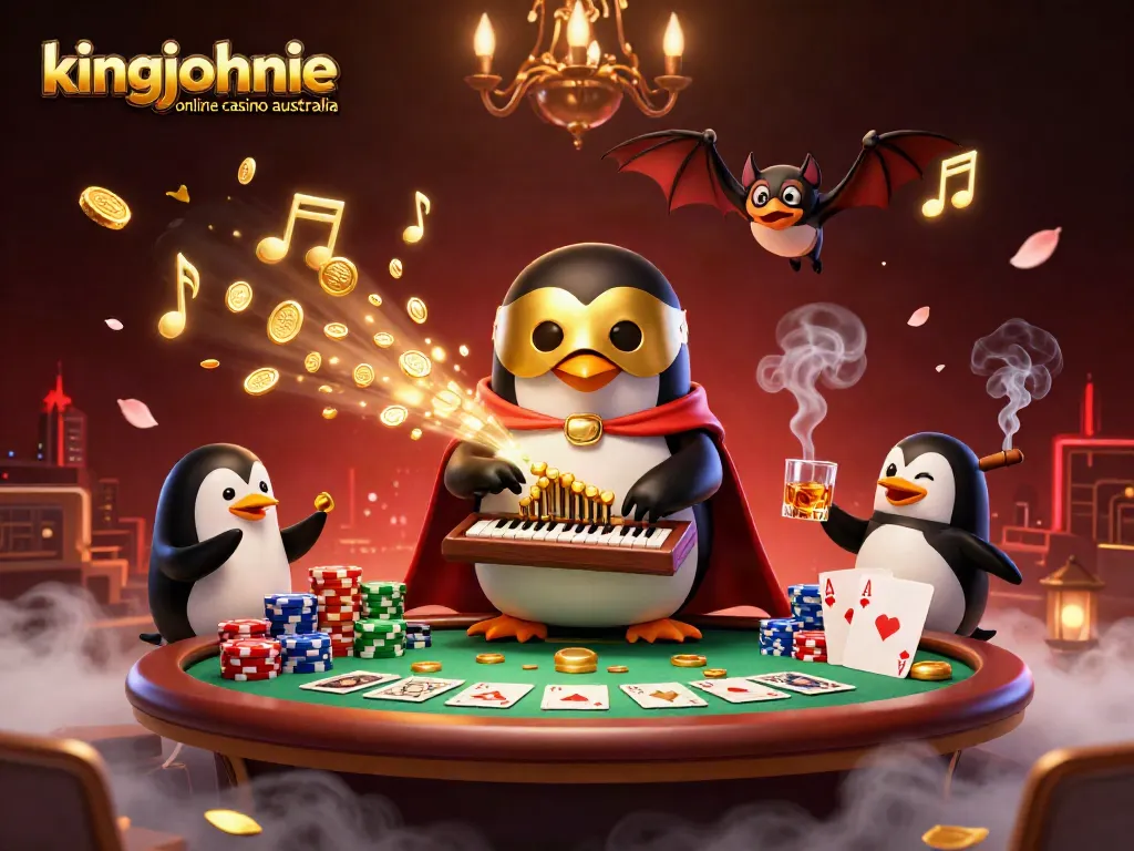 Experience the excitement of kingjohnnie online casino australia with a playful penguin and dynamic casino elements.