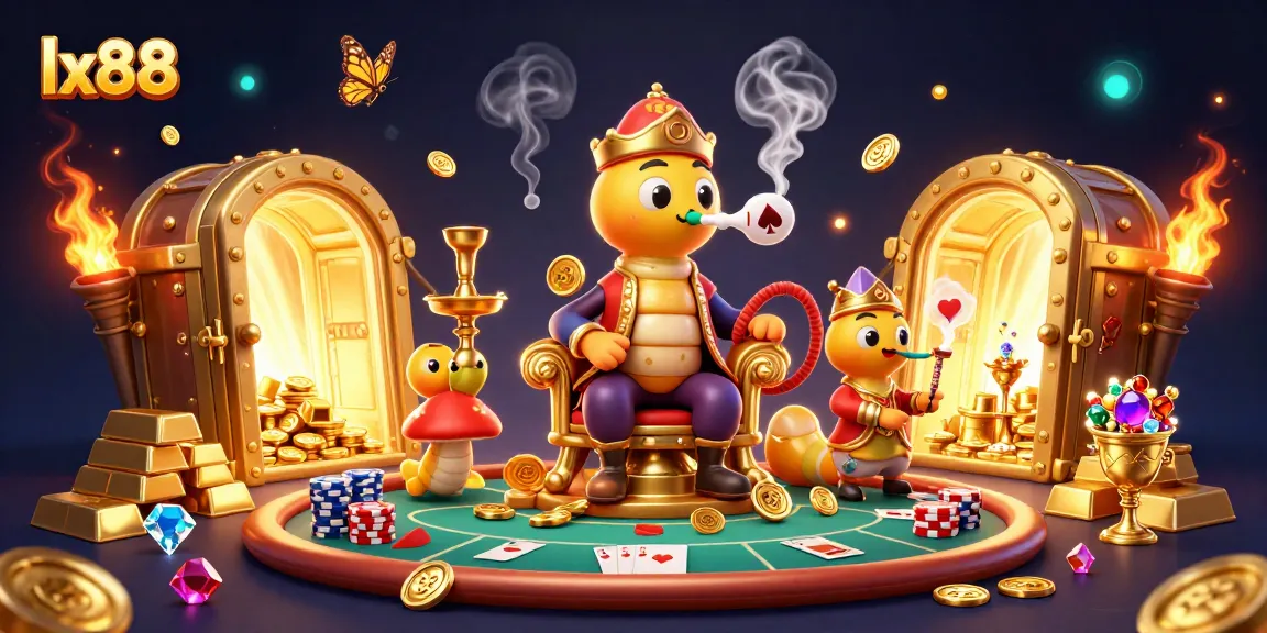 lx88 showcases a vibrant 3D casino scene with dynamic poker elements and treasure displays.