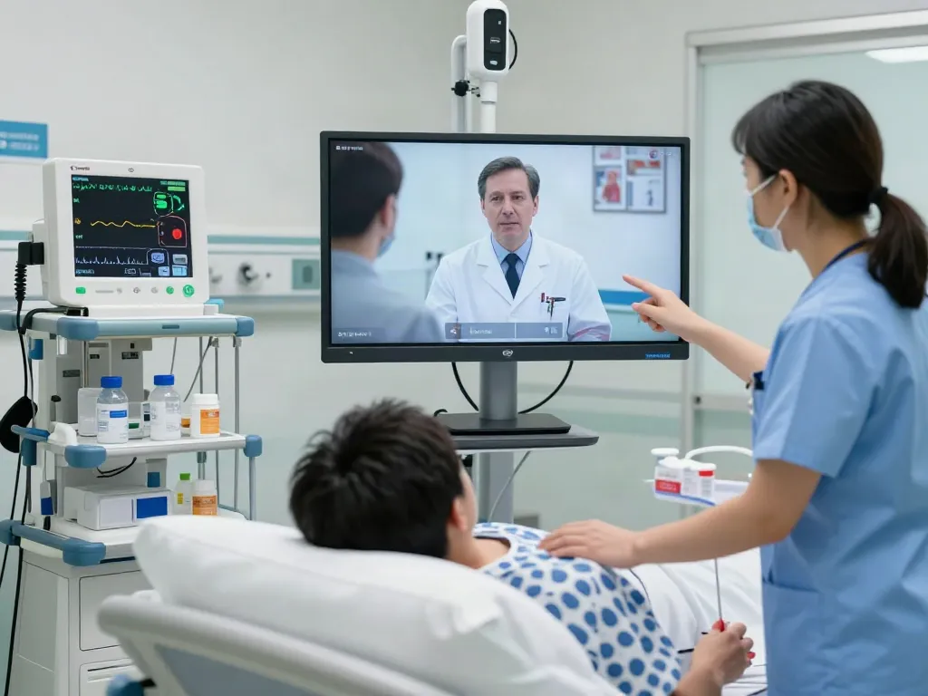 Virtual stroke care highlighted through a healthcare professional engaging in telemedicine with a patient, showcasing innovative medical technology.