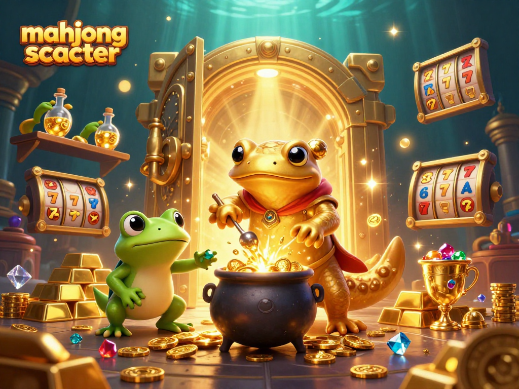 Experience mahjong scatter excitement with golden characters and casino elements in a dynamic 3D scene.