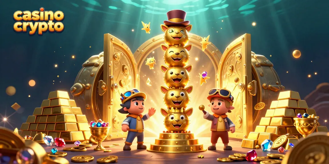 Participer à un casino crypto avec des jetons Bitcoin scintillants, joyaux et esprit dans un décor vibrant.