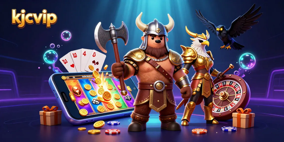 An immersive scene featuring kjcvip's Viking and Valkyrie, surrounded by vibrant gambling elements, showcasing excitement in gaming.