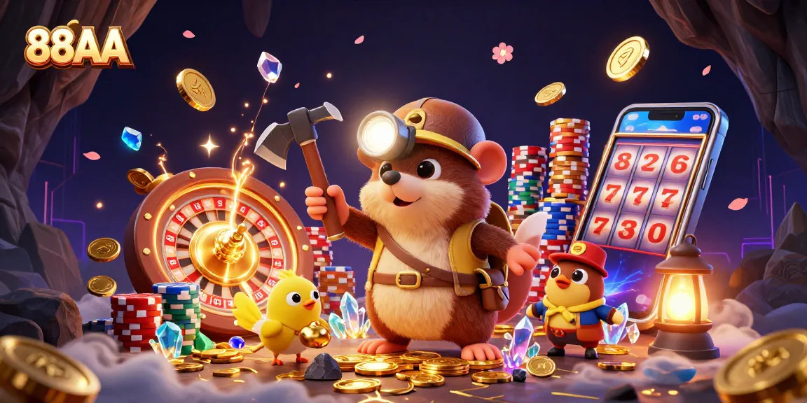 Experience gaming excitement at 88AA with a treasure hunter in a dynamic casino environment.