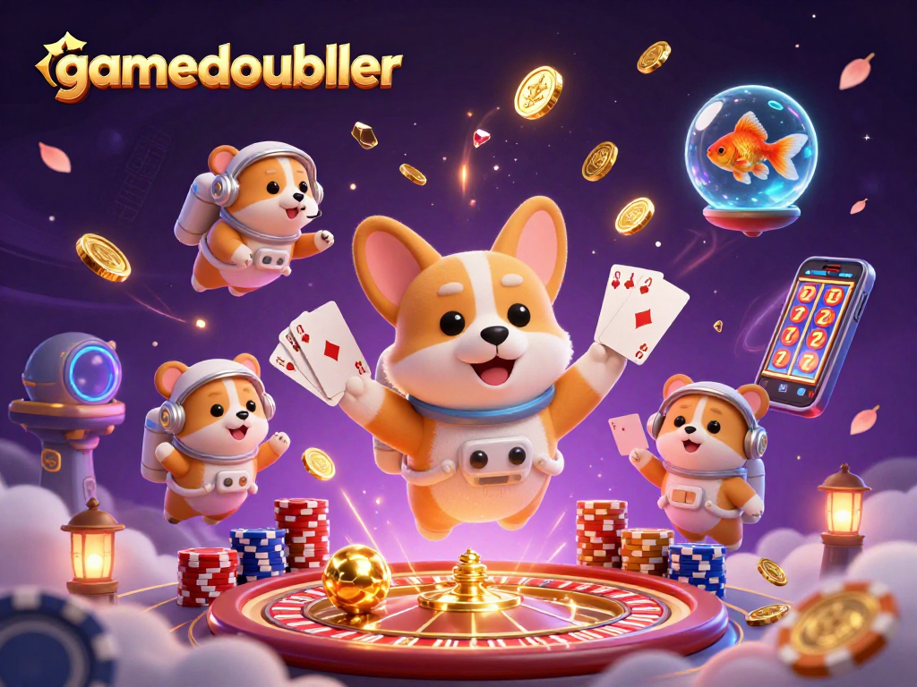 Experience thrilling fun at gamedoubler with a dynamic space casino scene featuring playful characters.