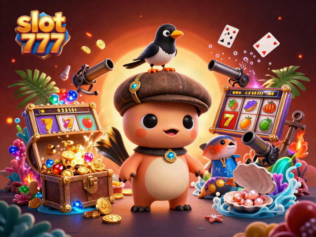 Spin thrilling slot 777 reels with an enchanting scene featuring 3D cartoon characters and casino elements.