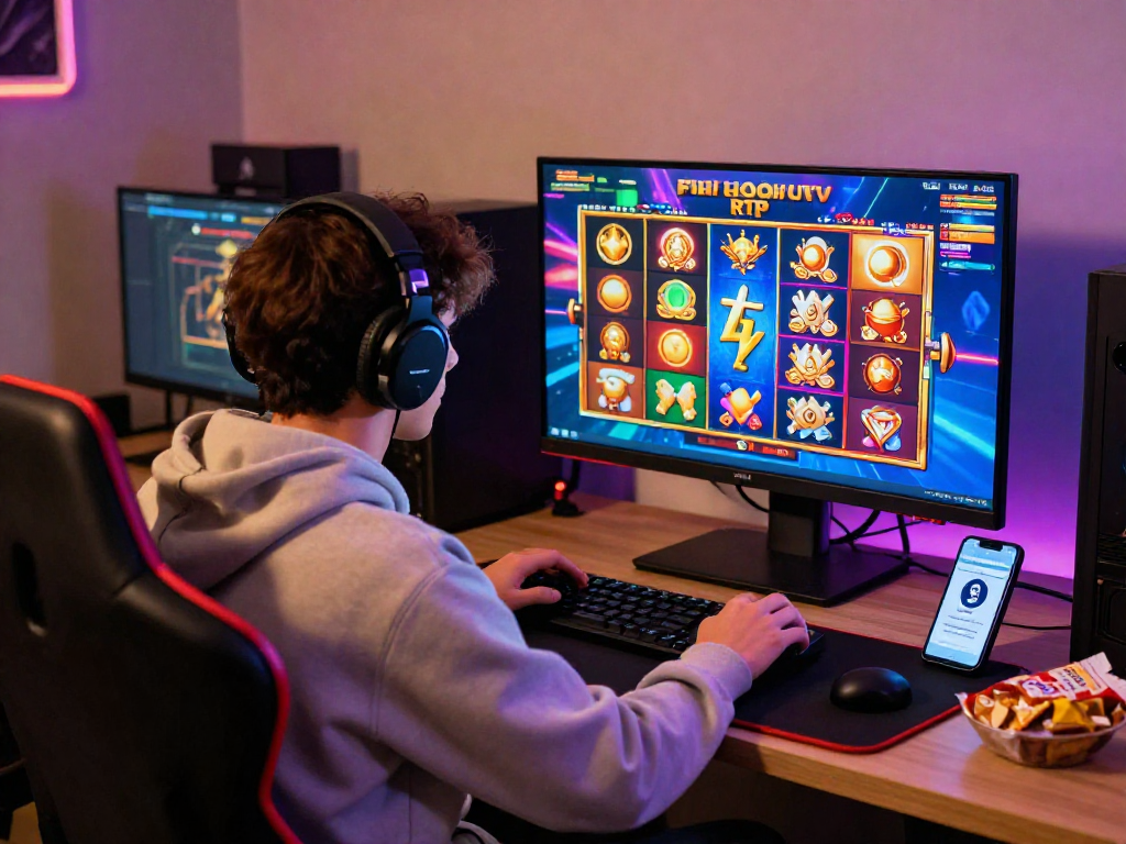 Online gaming enthusiast engaged in vibrant slot game session showcasing https://www.benmillerband.com/ and exciting RTP opportunities.