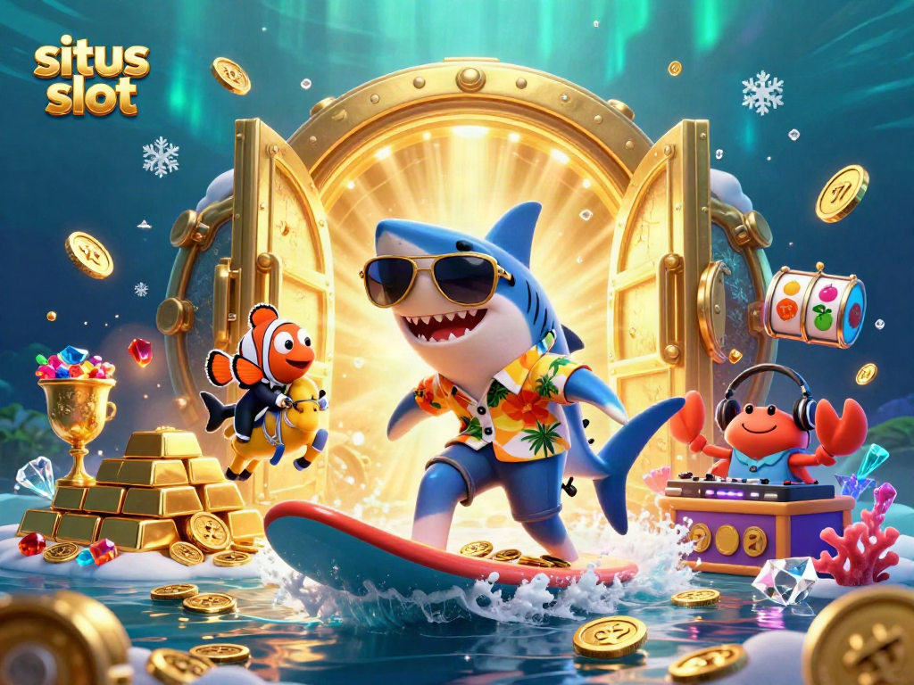Experience the excitement of situs slot with a vibrant underwater casino scene.